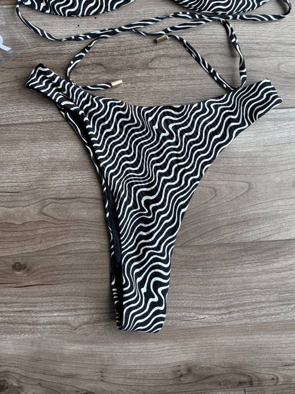 Monday Swimwear Bikini BOTTOM ONLY Size P / XS Black and White Stripes
